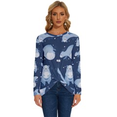 Bear Pattern Patterns Planet Animals Long Sleeve Crew Neck Pullover Top by uniart180623