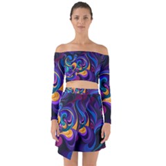 Colorful Waves Abstract Waves Curves Art Abstract Material Material Design Off Shoulder Top With Skirt Set by uniart180623