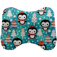 Blue Penguin Pattern Christmas Head Support Cushion by uniart180623