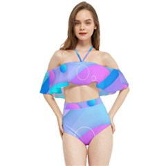 Colorful Blue Purple Wave Halter Flowy Bikini Set  by uniart180623