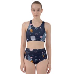 Space Background Illustration With Stars And Rocket Seamless Vector Pattern Racer Back Bikini Set by uniart180623