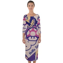 Retro Cartoon Titty Parody Quarter Sleeve Midi Bodycon Dress by uniart180623