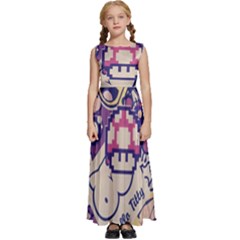 Retro Cartoon Titty Parody Kids  Satin Sleeveless Maxi Dress by uniart180623