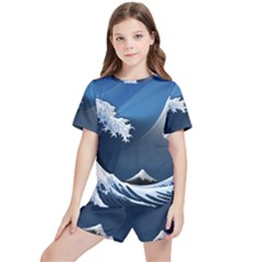 The Great Wave Off Kanagawa Kids  Tee And Sports Shorts Set by Grandong