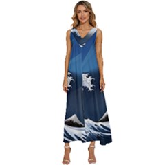 The Great Wave Off Kanagawa V-neck Sleeveless Loose Fit Overalls by Grandong