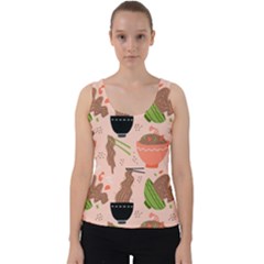 Doodle Yakisoba Seamless Pattern Background Cartoon Japanese Street Food Velvet Tank Top by Grandong