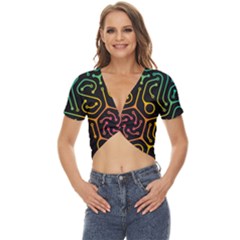Circuit Hexagonal Geometric Pattern Background Pattern Twist Front Crop Top by Ndabl3x