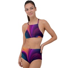 Abstract Colorful Waves Painting Halter Tankini Set by Simbadda