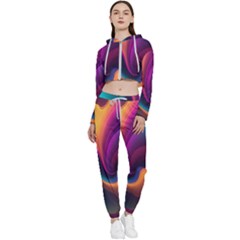 Abstract Colorful Waves Painting Cropped Zip Up Lounge Set by Simbadda