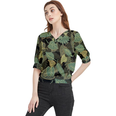 Autumn Fallen Leaves Dried Leaves Quarter Sleeve Blouse by Simbadda