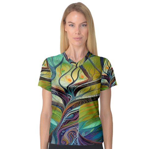 Tree Magical Colorful Abstract Metaphysical V-neck Sport Mesh Tee by Simbadda