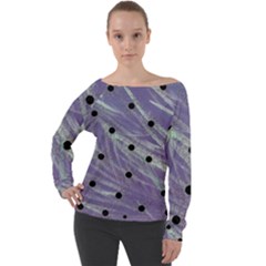 Hand Painted Branches With Collage Wood Bloom In Peace Off Shoulder Long Sleeve Velour Top by pepitasart