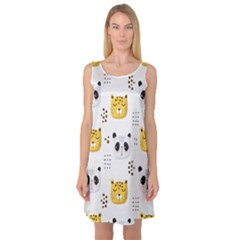 Seamless Pattern Cute Animals Sleeveless Satin Nightdress by Simbadda