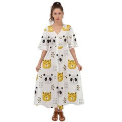Seamless Pattern Cute Animals Kimono Sleeve Boho Dress by Simbadda