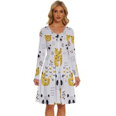Seamless Pattern Cute Animals Long Sleeve Dress With Pocket by Simbadda