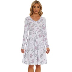 Cute Pattern With Easter Bunny Egg Long Sleeve Dress With Pocket by Simbadda