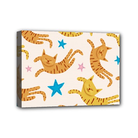 Cute Cats Seamless Pattern With Stars Funny Drawing Kittens Mini Canvas 7  X 5  (stretched) by Simbadda