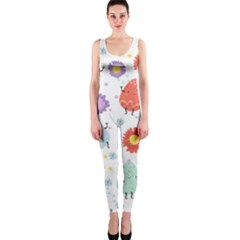Easter Seamless Pattern With Cute Eggs Flowers One Piece Catsuit by Simbadda