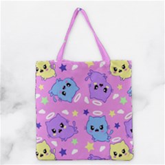 Seamless Pattern With Cute Kawaii Kittens Grocery Tote Bag by Simbadda