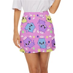Seamless Pattern With Cute Kawaii Kittens Mini Front Wrap Skirt by Simbadda
