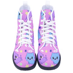 Seamless Pattern With Cute Kawaii Kittens Women s High-top Canvas Sneakers by Simbadda