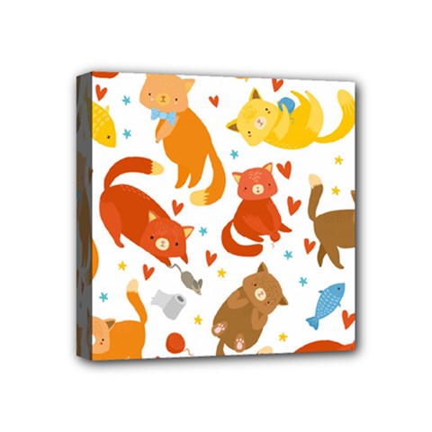 Seamless Pattern With Kittens White Background Mini Canvas 4  X 4  (stretched) by Simbadda
