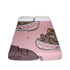 Seamless Pattern Adorable Cat Inside Cup Fitted Sheet (full/ Double Size) by Simbadda