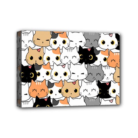 Cute Cat Kitten Cartoon Doodle Seamless Pattern Mini Canvas 7  X 5  (stretched) by Simbadda