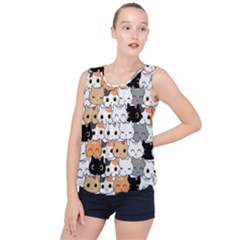 Cute Cat Kitten Cartoon Doodle Seamless Pattern Bubble Hem Chiffon Tank Top by Simbadda