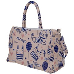 Cute Cats Doodle Seamless Pattern With Funny Characters Duffel Travel Bag by Simbadda