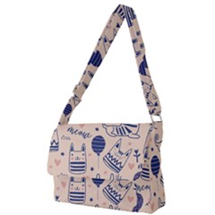 Cute Cats Doodle Seamless Pattern With Funny Characters Full Print Messenger Bag (l) by Simbadda