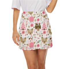 Pink Animals Pattern Mini Front Wrap Skirt by Simbadda