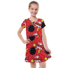 Pop Art Comic Pattern Bomb Boom Explosion Background Kids  Cross Web Dress by Simbadda