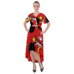 Pop Art Comic Pattern Bomb Boom Explosion Background Front Wrap High Low Dress by Simbadda