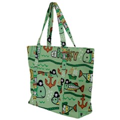 Seamless Pattern Fishes Pirates Cartoon Zip Up Canvas Bag by Simbadda