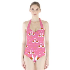 Swan Pattern Elegant Style Halter Swimsuit by Simbadda