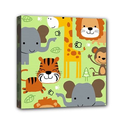 Seamless Pattern Vector With Animals Wildlife Cartoon Mini Canvas 6  X 6  (stretched) by Simbadda
