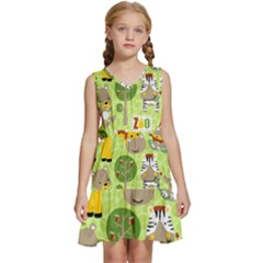 Funny Animals Cartoon Kids  Sleeveless Tiered Mini Dress by Simbadda