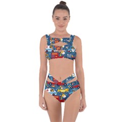 Seamless Pattern Vehicles Cartoon With Funny Drivers Bandaged Up Bikini Set  by Simbadda