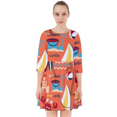 Seamless Pattern Vector Beach Holiday Theme Set Smock Dress by Simbadda