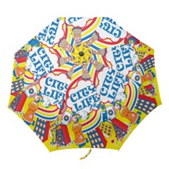 Colorful City Life Horizontal Seamless Pattern Urban City Folding Umbrellas by Simbadda