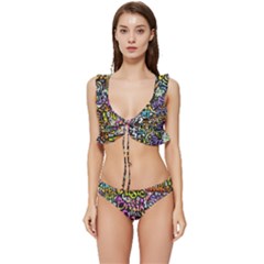 Graffiti Word Seamless Pattern Low Cut Ruffle Edge Bikini Set by Simbadda