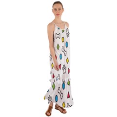 Dog Paw Seamless Pattern Foot Print Bone Cami Maxi Ruffle Chiffon Dress by Simbadda