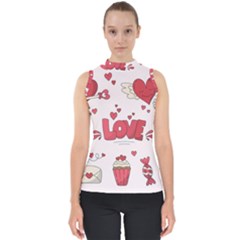 Hand Drawn Valentines Day Element Collection Mock Neck Shell Top by Simbadda