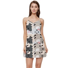 Cute Cat Couple Seamless Pattern Cartoon Short Frill Dress by Simbadda