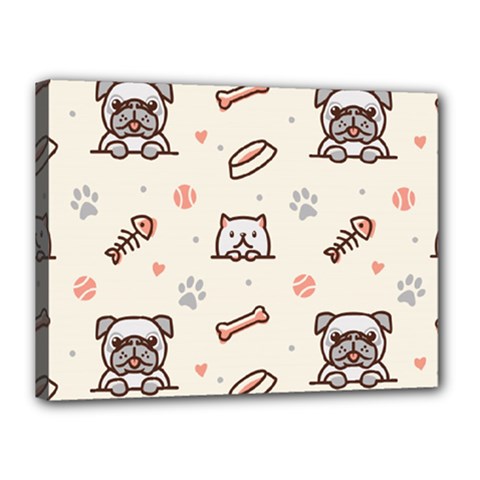 Pug-dog-cat-with-bone-fish-bones-paw-prints-ball-seamless-pattern-vector-background Canvas 16  X 12  (stretched) by Simbadda