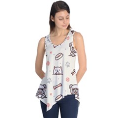 Pug-dog-cat-with-bone-fish-bones-paw-prints-ball-seamless-pattern-vector-background Sleeveless Tunic by Simbadda