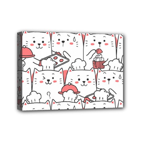 Cute-cat-chef-cooking-seamless-pattern-cartoon Mini Canvas 7  X 5  (stretched) by Simbadda
