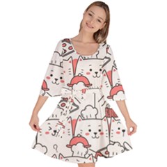 Cute-cat-chef-cooking-seamless-pattern-cartoon Velour Kimono Dress by Simbadda