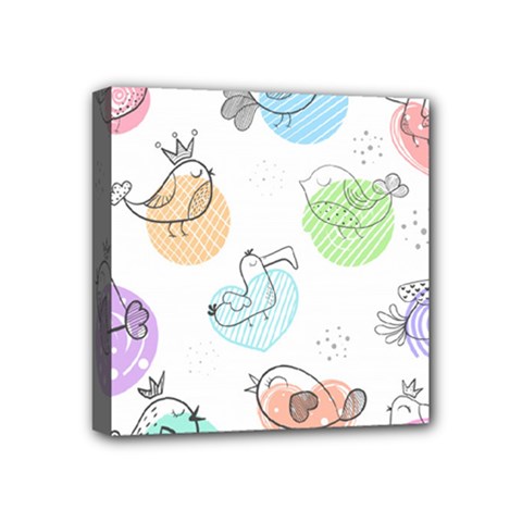 Cartoon-bird-cute-doodle-bird Mini Canvas 4  X 4  (stretched) by Simbadda